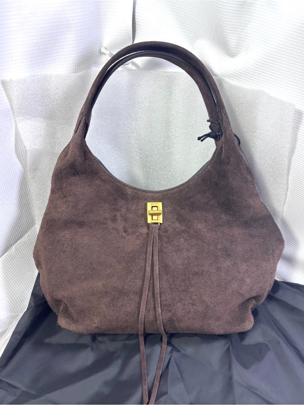 Great fall bag! Rebecca Minkoff Brown Suede Hobo Crossbody purse with stud detai